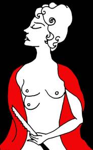 Image of a woman with a third breast and a bread knife.